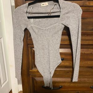 Fashion Nova Gray Long Sleeve Bodysuit